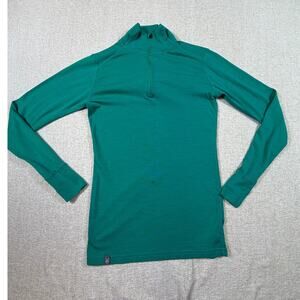 Ibex Women's S 100% Merino Wool Woolies 1 1/4 Zip Green Long Sleeve Pullover